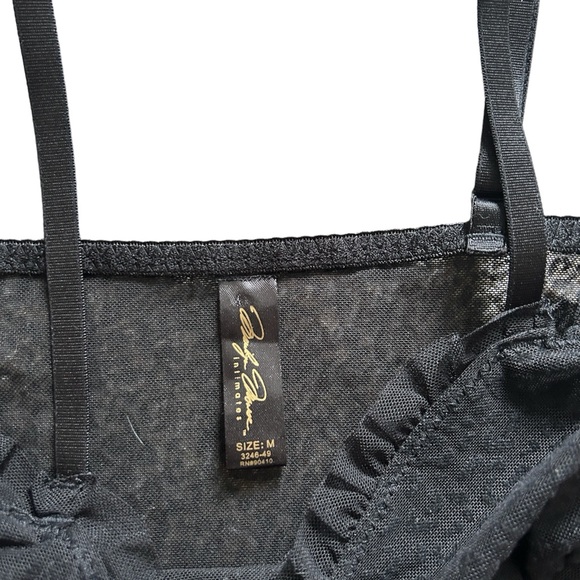 Y2K Black Leopard Print Sheer Mesh Lace Ruffle Trim Slip Mini Dress - Picture 6 of 6